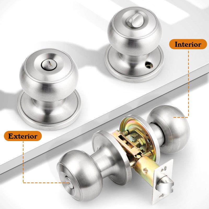 Probrico Brushed Nickel Interior Door Knobs  Privacy Door Knob for Bathroom Bedroom  Stainless Steel Door Knob for Interior Door  6 Pack - Image 3